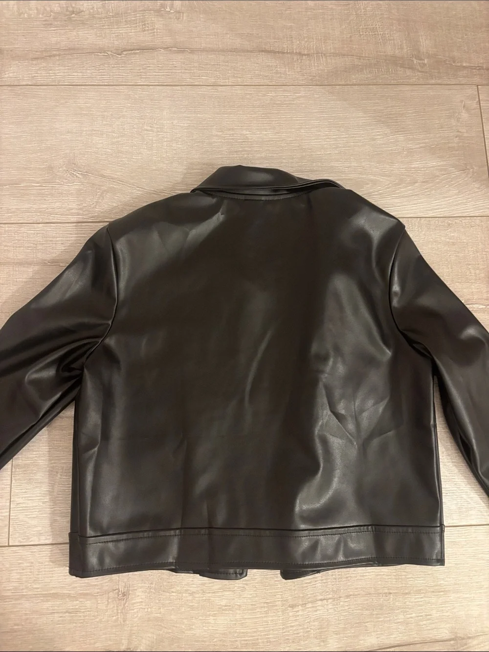 SHEIN Black Faux Leather Asymmetrical Zip Moto Jacket